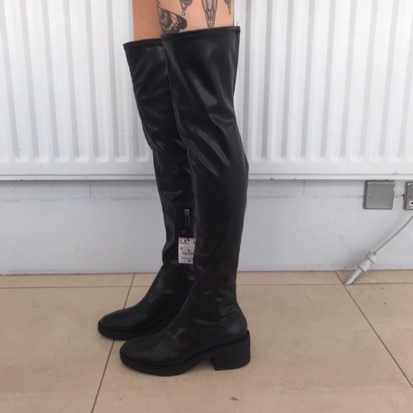 Zara Shoes - Zara Faux Leather Over the Knee Boots